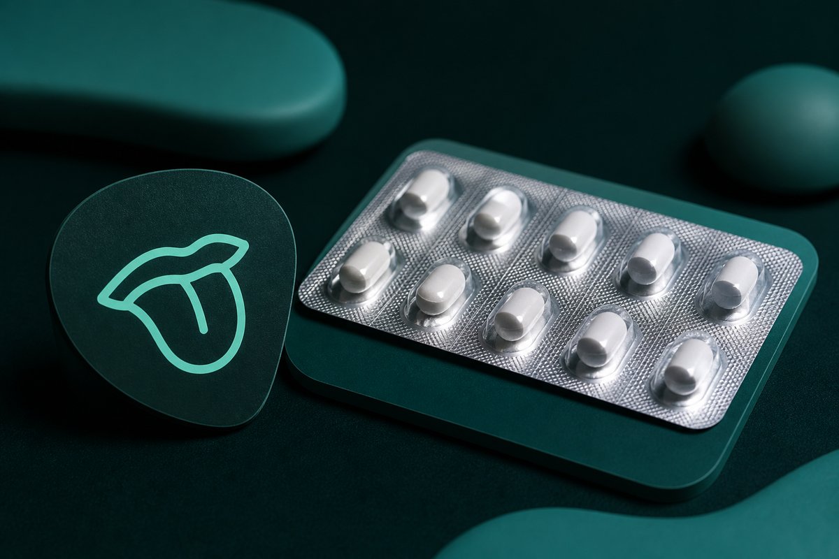 Metallic-taste chip beside Flagyl 250 mg tablets