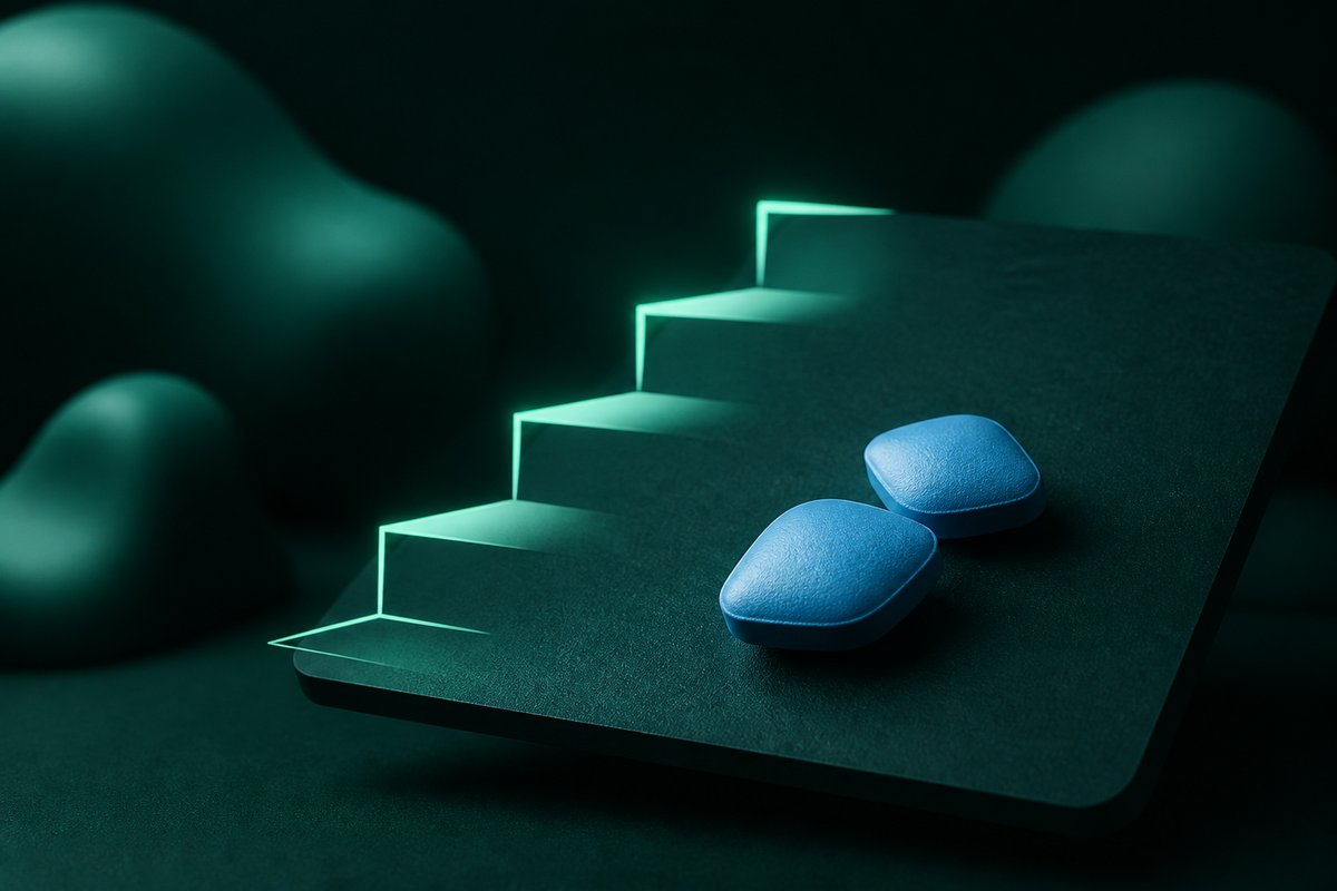 Two rungs marked 25 and 50 next to blue tablets