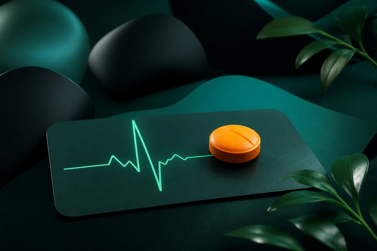 ECG mint stroke beside a 20 mg vardenafil tablet